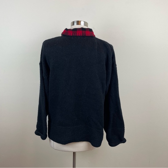 Mandal Bay Red Black Check Gingham Print Knit Collared Button Wool Sweater - Picture 5 of 5
